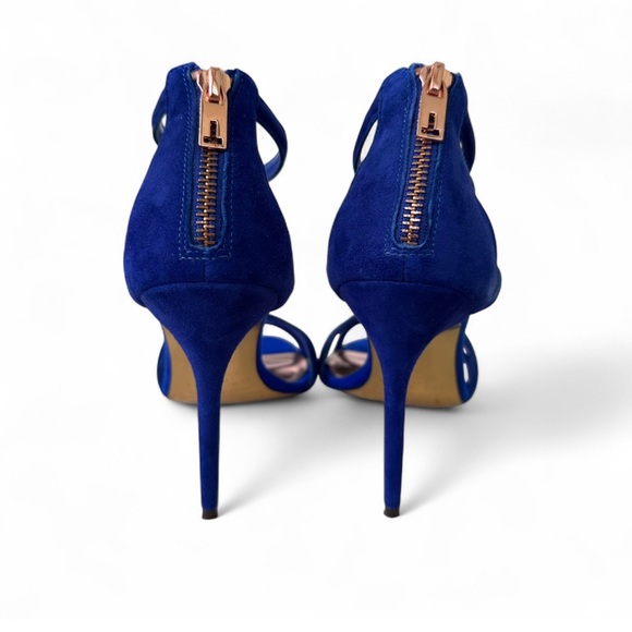 Ted Baker Royal Blue Strappy Heels Fold Bottoms Closed Heel With Zipper 37.5/7.5 - Picture 4 of 8